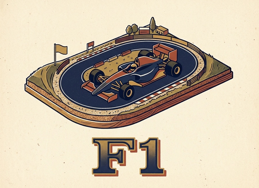 F1: a race car on a diorama circuit